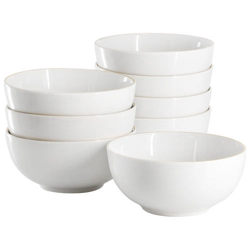 Gibson Home Ogalla 8 Piece Fine Ceramic 6 Inch 22 Ounce Cereal Bowl Set in White with Gold Rim D970-148495.01